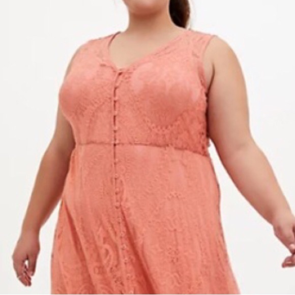 🌻NWT TORRID🌻 2X(18-20) CORAL FLORAL LACE OVERLAY w/FULL SLIP MAXI DRESS - Picture 9 of 15